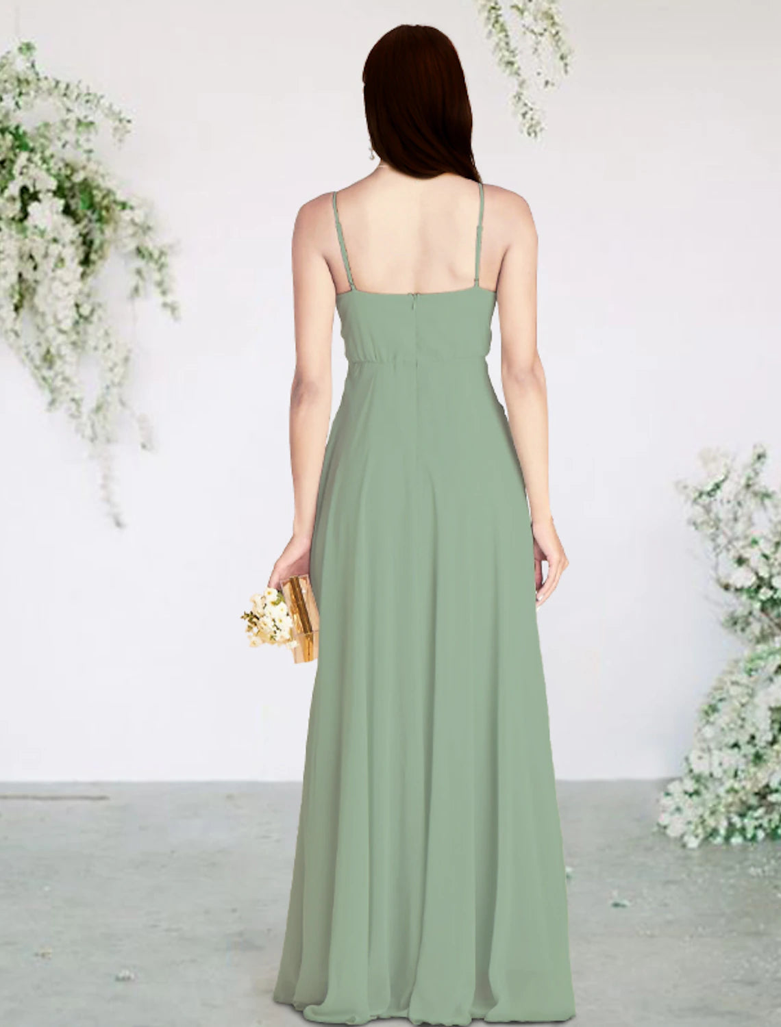 Luolandi A-Line Bridesmaid Dress V Neck / Spaghetti Strap Sleeveless Sexy Floor Length with Pleats